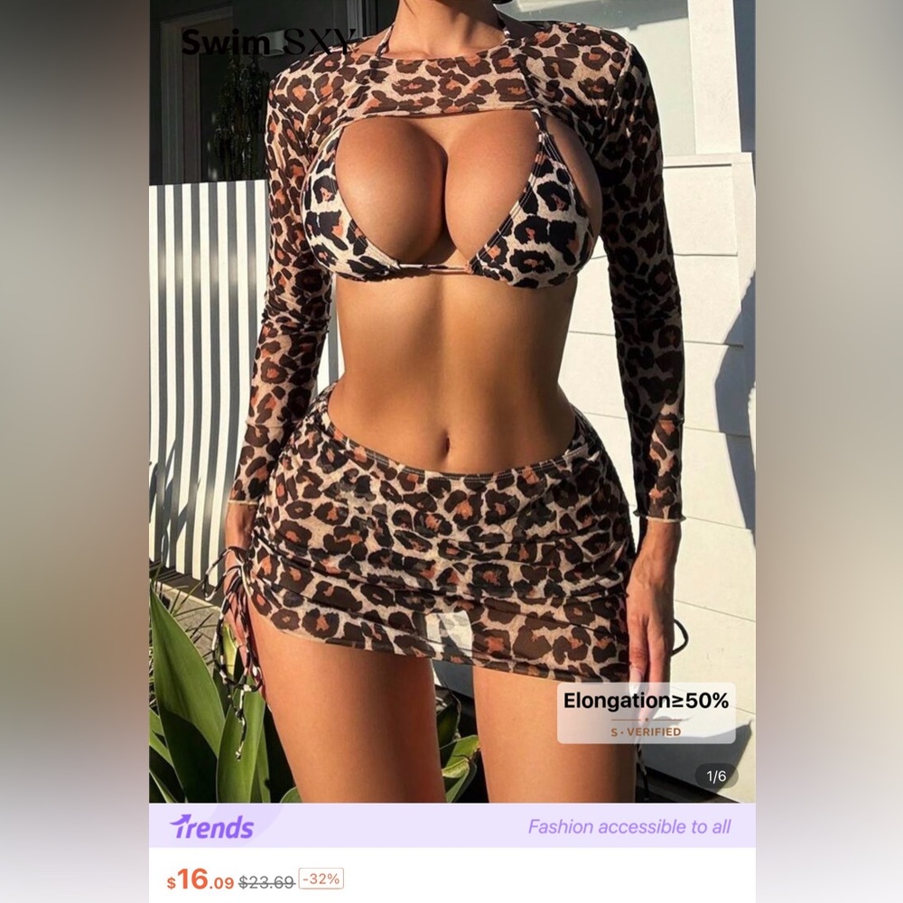 4 pieces  bundle. leopard print bikini and Orange cover up